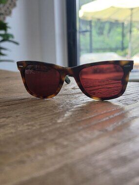 Ray-Ban Wayfarer RB2140 Sunglasses Tortoise Frame Red Lenses Italy Handmade